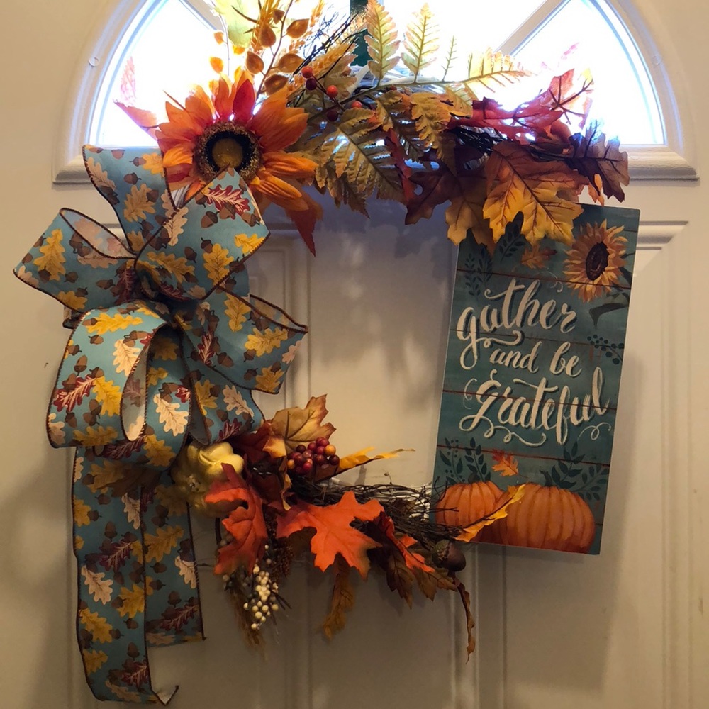 Fall/ Thanksgiving white grapevine wreath